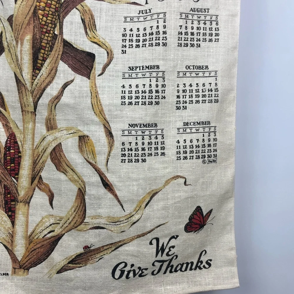 Vintage Kay Dee 1983 Batchelper Corn We Give Thanks Calendar Linen Kitchen Towel